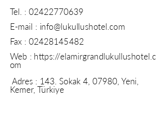 Elamir Grand Lukullus Hotel iletiim bilgileri